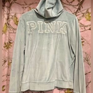 VS Pink Velour Blue Hoodie Jacket Medium